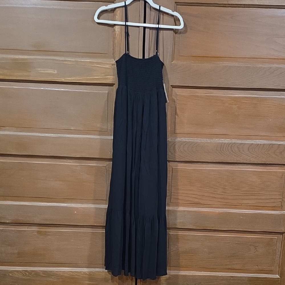 Eden & Olivia Black Smocked Tiered Maxi Dress with Spaghetti Straps